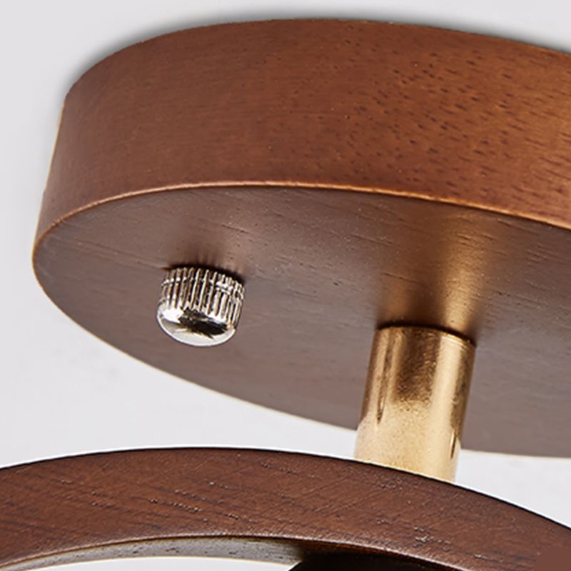 Round Shape Ceiling Lamp Modern Wood 1 Light Flush Mount with Glass Lampshade for Aisle