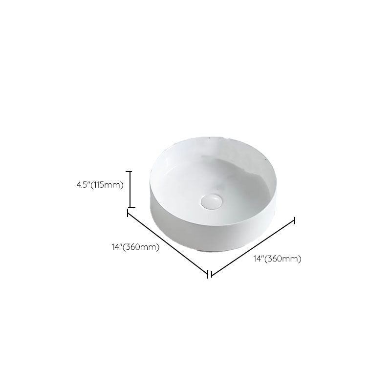 Bathroom Sink White Ceramic Faucet Single Handle Round Shape Sink