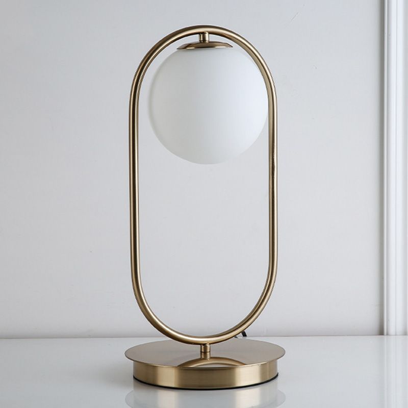 Minimalist Round Table Lighting Opal Glass 1 Bulb Living Room Table Lamp in Gold