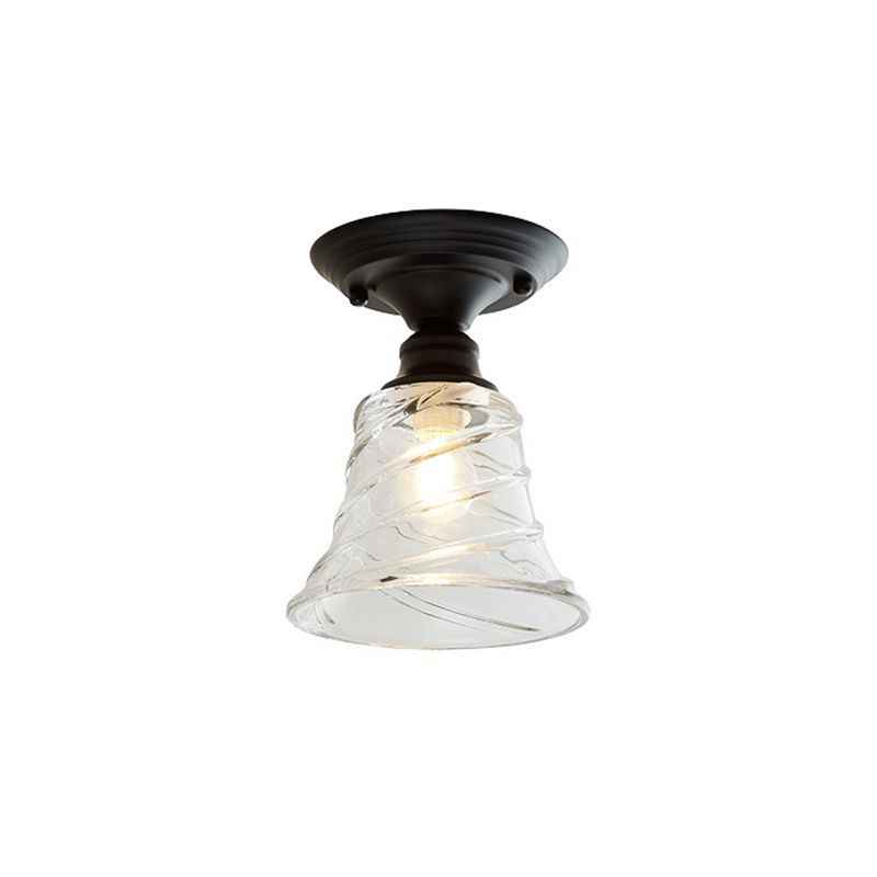 Luminaire semi-encastré à une lumière ondulée/large évasée, luminaire industriel en verre texturé transparent noir
