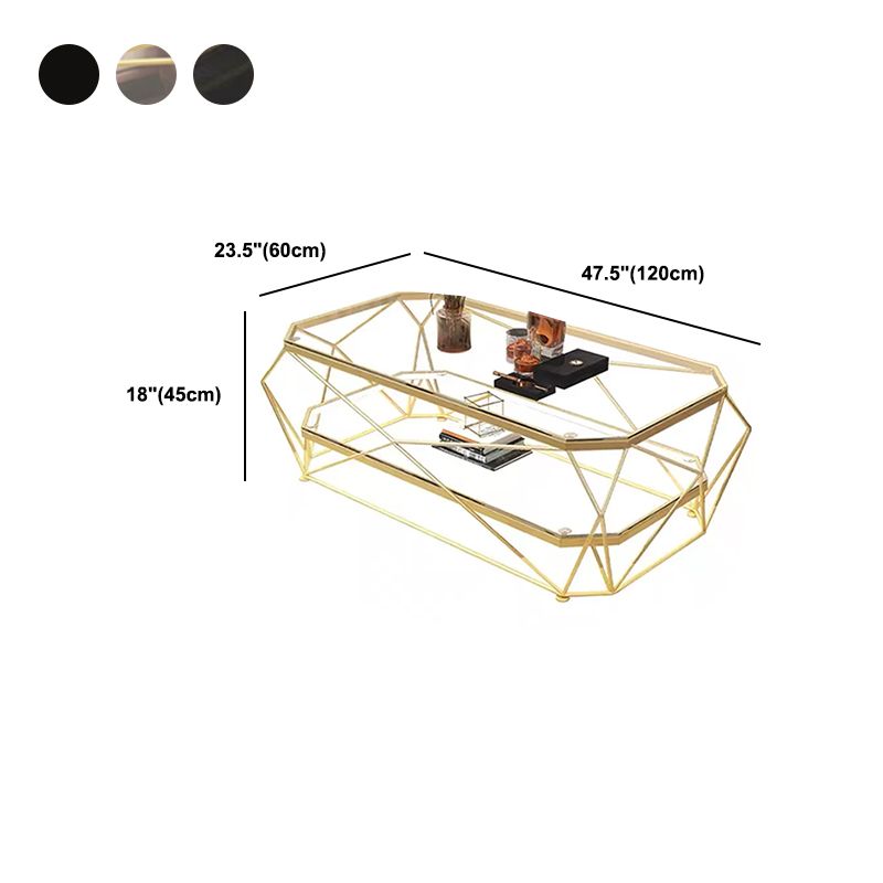 Modern Style Rectangular Glass Table Metal Bottom Frame Frame Base Coffee Table