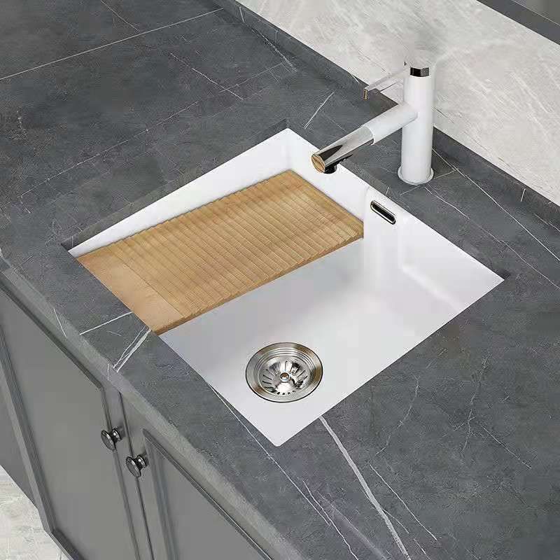 Modern Undermount Vanity Sink Rectangular Porcelain with Overflow and Faucet Vessel