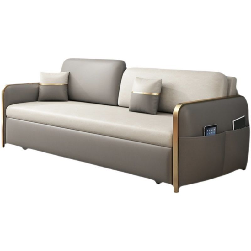 Modern 33.4" H Faux Leather Square Arm Sofa Bed For Living Room