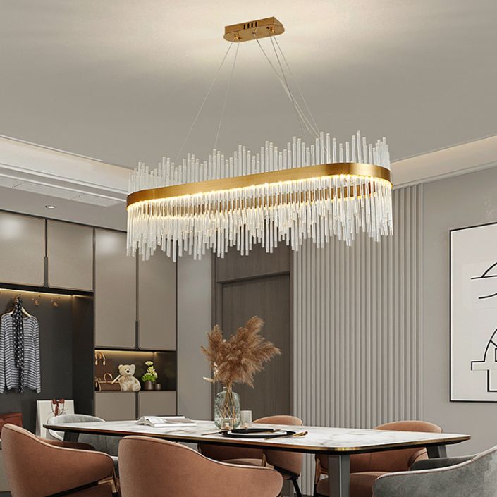 Lampadario dorato contemporaneo LED lineare cristallino su illuminazione dell'isola per soggiorno