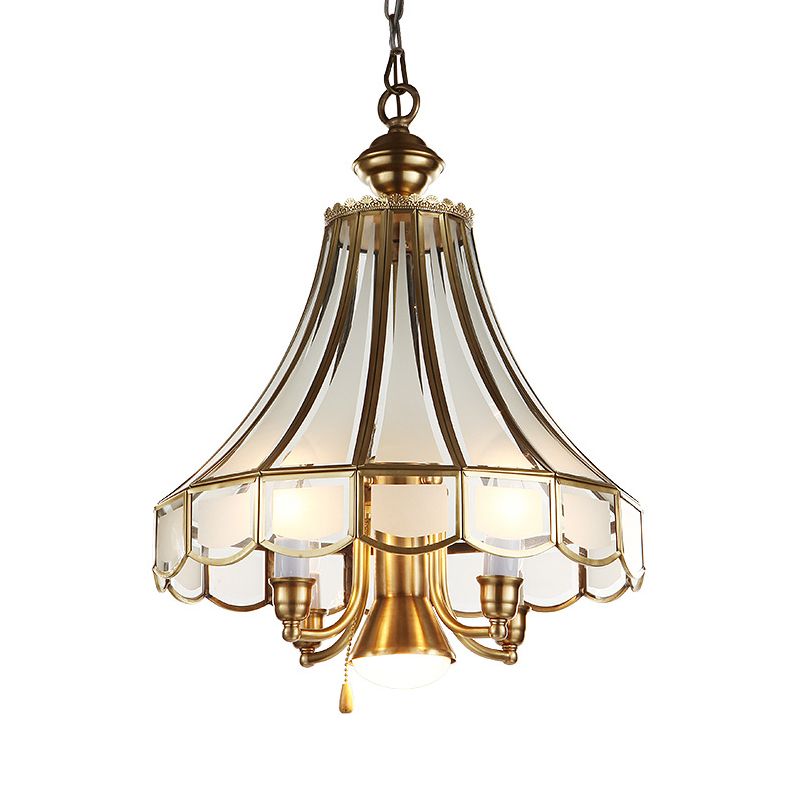 Frosted Glass Bell Chandelier Lamp Traditional 5-Light Brass Finish Suspension Lighting