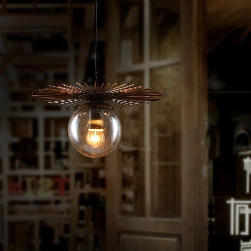 Flat Suspension Light Contemporary Iron Single-Bulb Restaurant Pendant Light Fixture in Rust