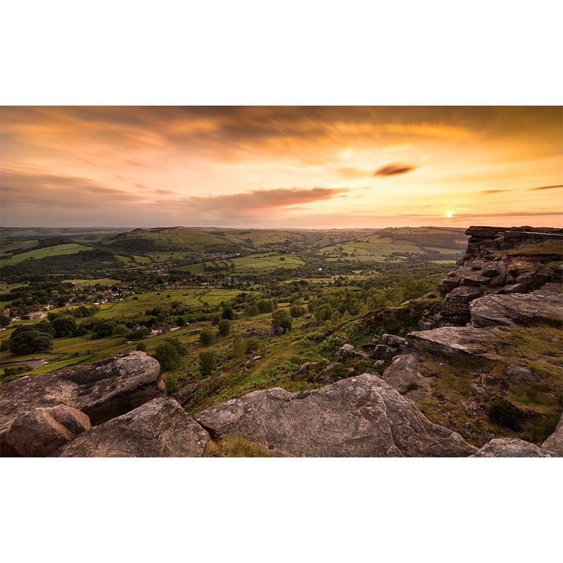 Big Modern Mural Wallpaper Brown Aerial Scenery of Village at Mountain Foot Wall Covering, Made to Measure