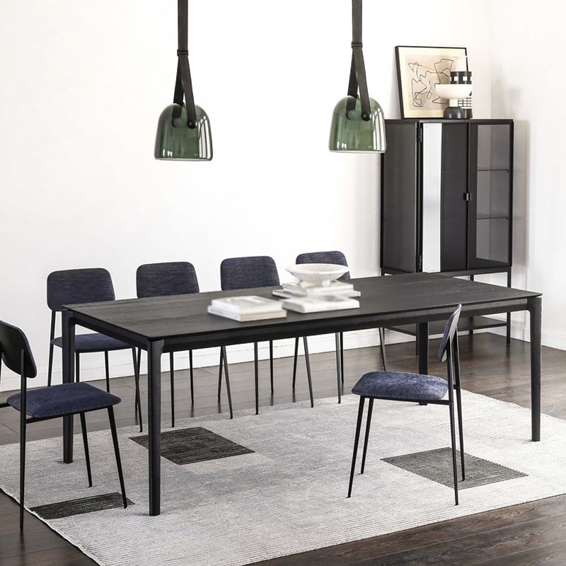 Modern Black Solid Wood Dining Table Rectangle Kitchen Dining Table with 4 Legs Base