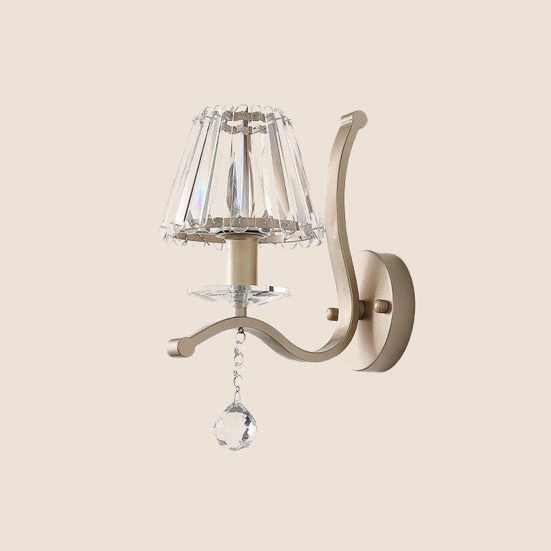 Crystal Prism Antiqued Gold Sconce Conical 1 Head Minimalist Wall Mount Light Fixture
