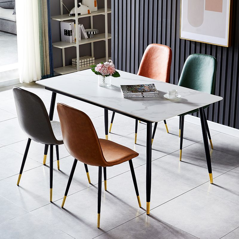 Silla lateral casera escandinava Silla de comedor tapizada con respaldo sólido de metal
