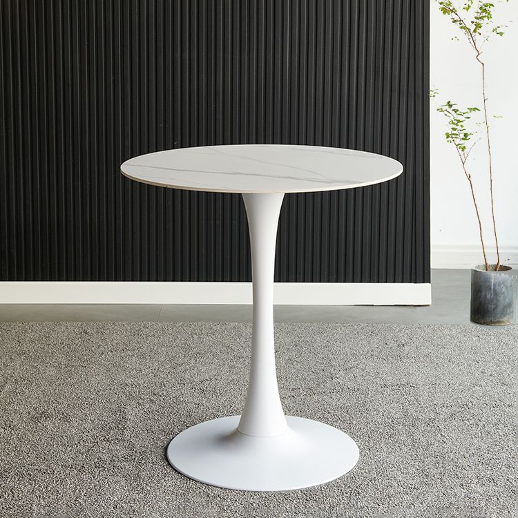 Round Sintered Stone White Dining Table Minimalist Tulip Base Table for Dining Room