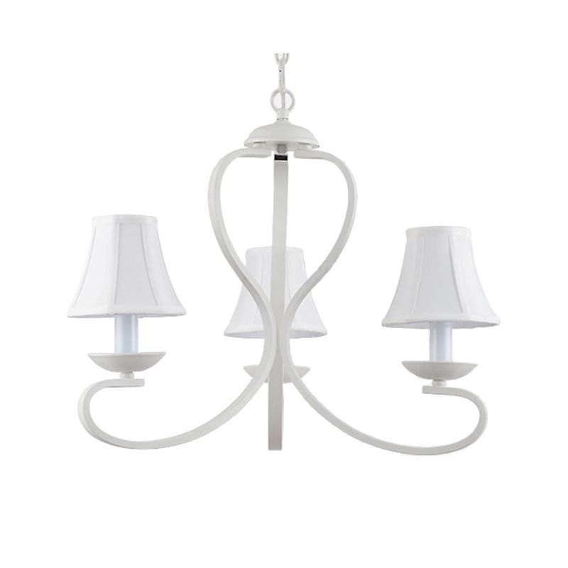 3/6/8 Lights Fabric Hanging Chandelier Traditional White Scalloped Living Room Pendant Light Fixture