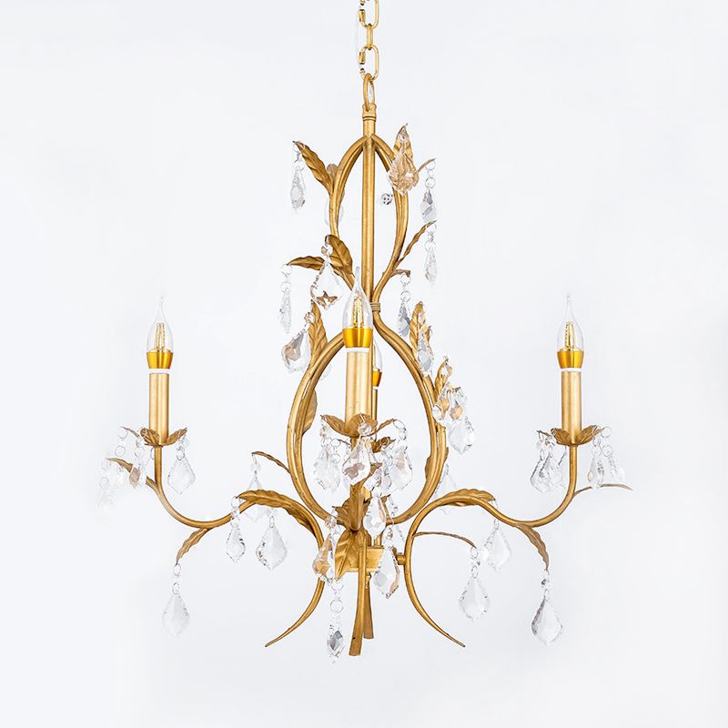 Traditional Swirled Gold Arm Chandelier Light 4 Lights Metal and Crystal Hanging Ceiling Light
