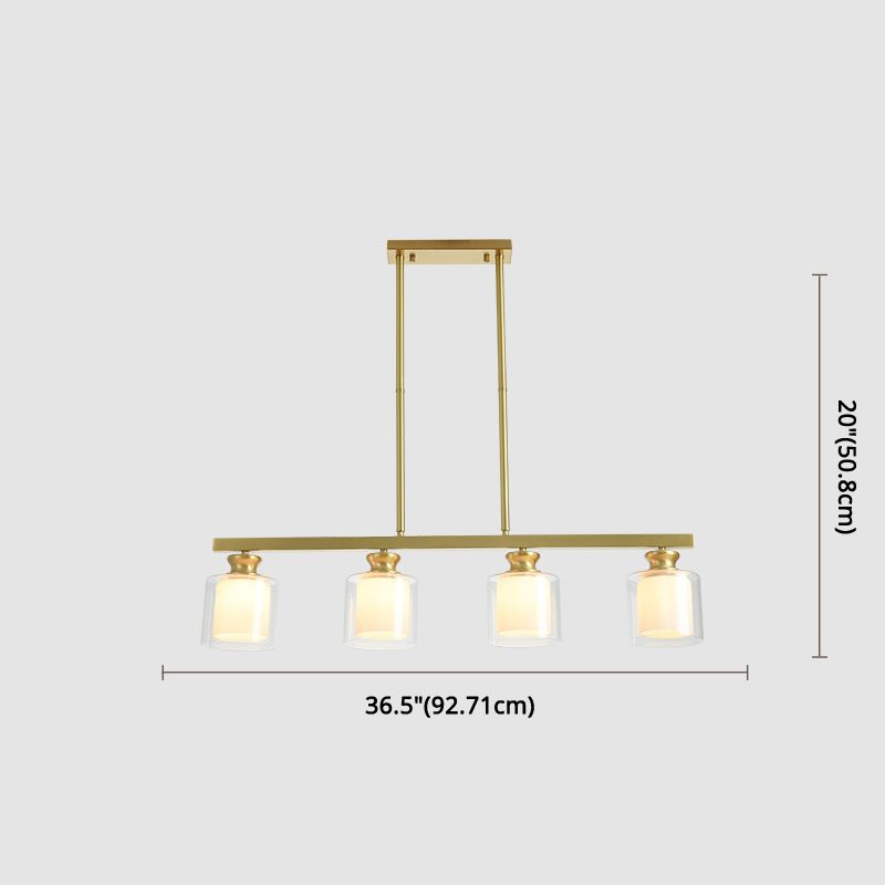 Cylinder Glass Island Chandelier Light Minimalist Gold Ceiling Pendant Light for Dinning Room