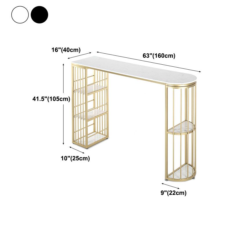 Marble Indoor Glam Bar Dining Table Gold Iron Double Pedestal Bistro Table with Shelve