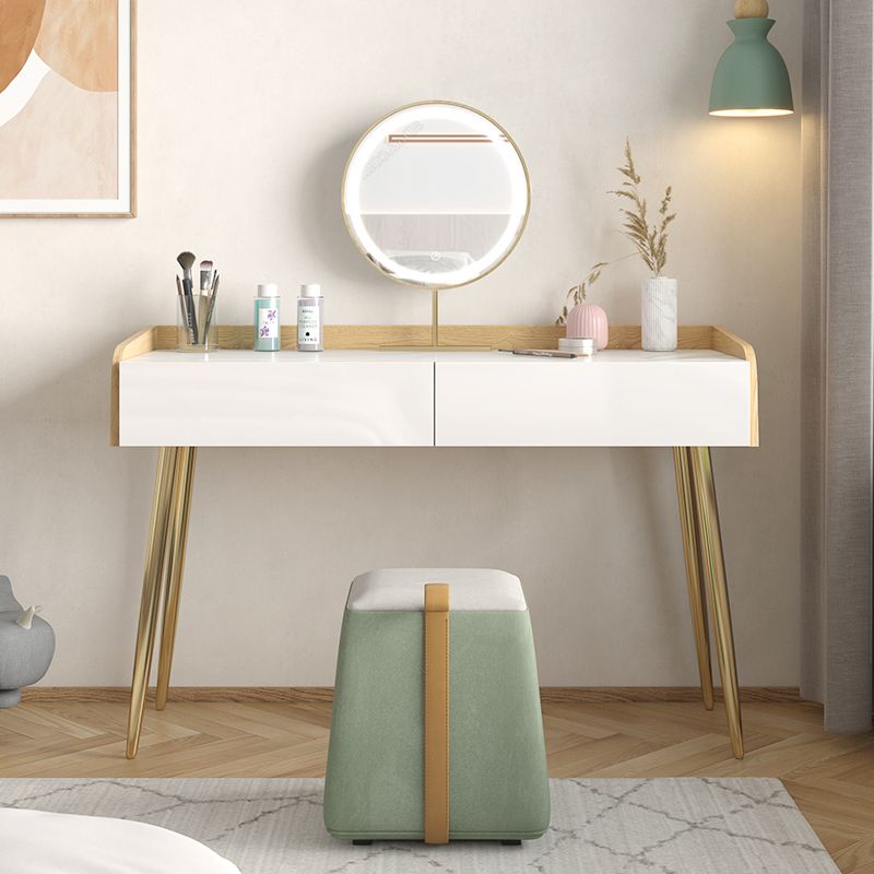 Glam 2-drawer Slate Top Dressing Table 32.67" H Vanity Stool in White