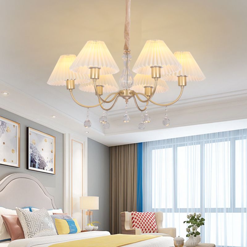 Multi-Head Chandelier Lighting Fixture Traditional Cone Suspension Light with Fabric Shade