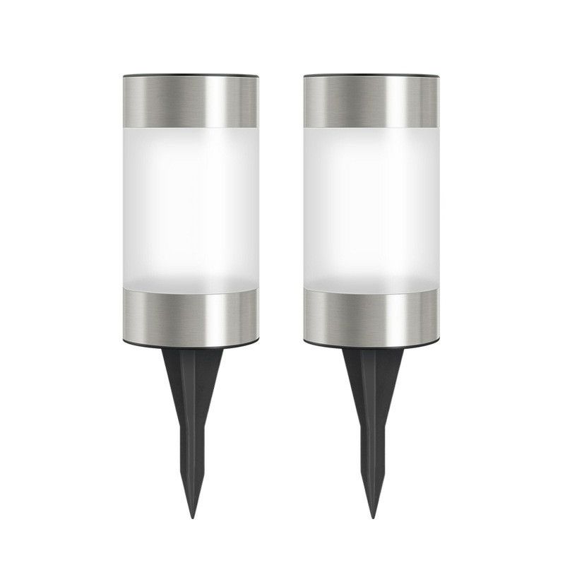 Stainless Steel Cylinder LED Stake Light Minimalist Black and Chrome Solar Path Lamp for Garden