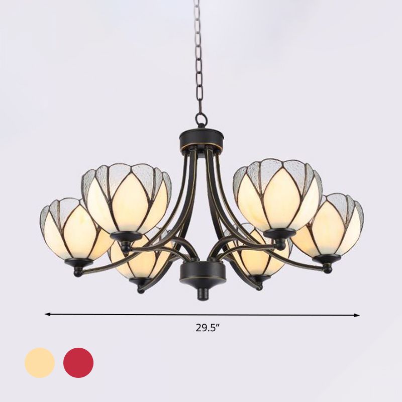 Bloemkroonluchter Licht 3/6/8 Lichten Frosted Glass Tiffany Pendant verlichting in geel/rood