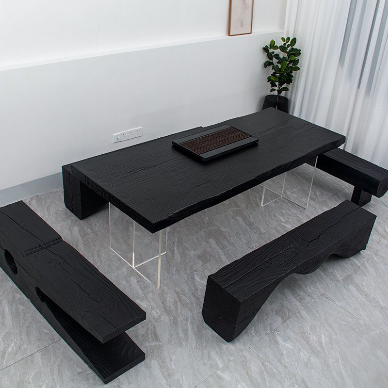 Modern Rectangle Dining Table Black Pine Solid Wood Top Dining Site Table