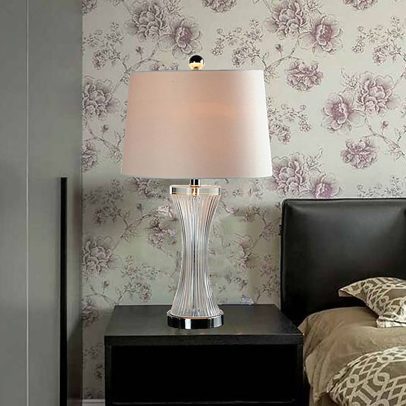 1 tête de salon lampe de table Simplicité Blanc / Black Desk Light With Barrel Fabric Obelle