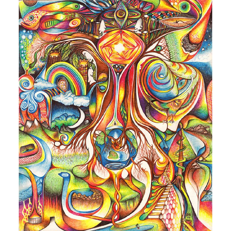 Peacock Abstract Wall Paper Mural Aesthetics Non-Woven Fabric Wall Decoration in Blue-Yellow-Green