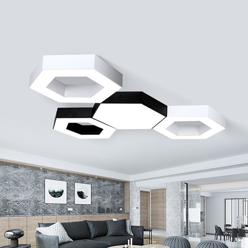 Hexagon LED Flush Ceiling Light Contemporary Acrylic Living Room Flushmount in Black/White, 16"/19.5"/31.5" W