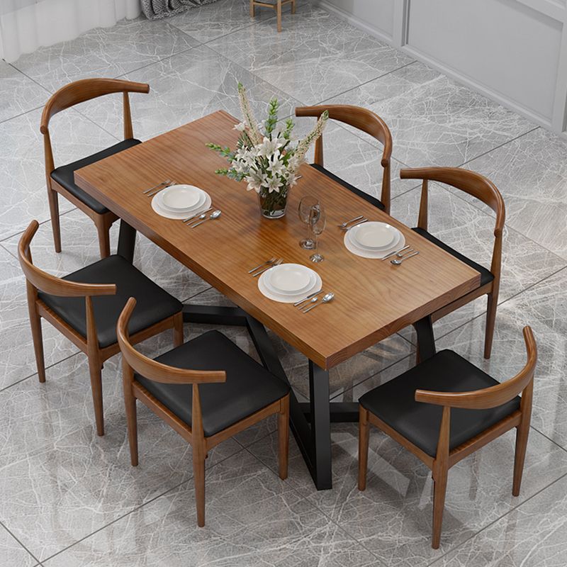 Rectangle Dining Table Simplicity Dinner Room Solid Wood Table with Metallic Base