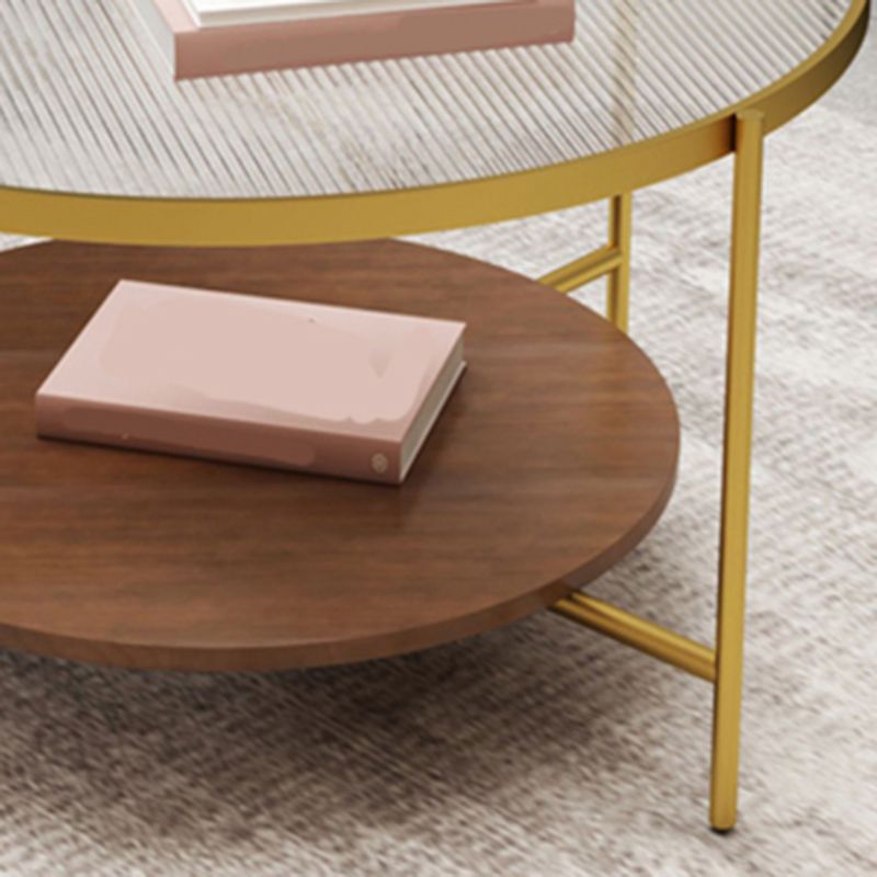 Round Glass Cross Legs Coffee Cocktail Table with Storage Shelf - 17.7" H