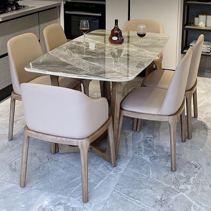 Piedina sinterizada Mesa de comedor rectangular moderno Tapa de piedra gris con base de caballete