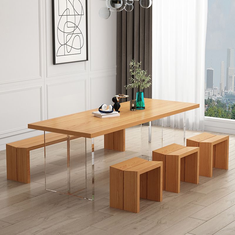 Modern Wood Table in Brown for Restaurant Rectangle Table with Acrylic Base