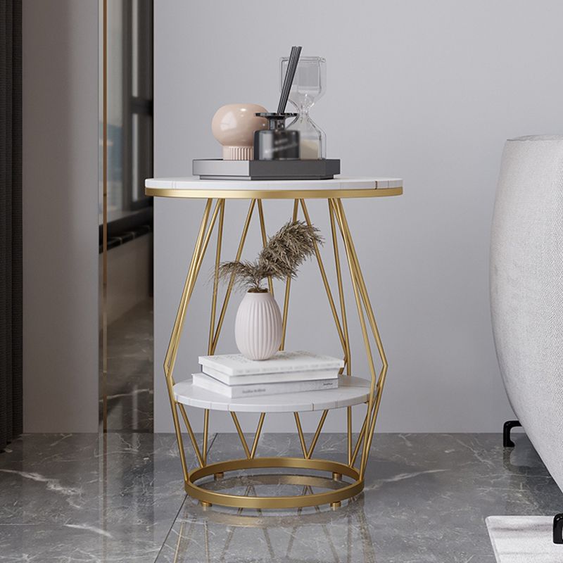 Frame Round Stone Side Table 19.7" W x 19.7" D x 23.6" H End Table with Storage Shelf