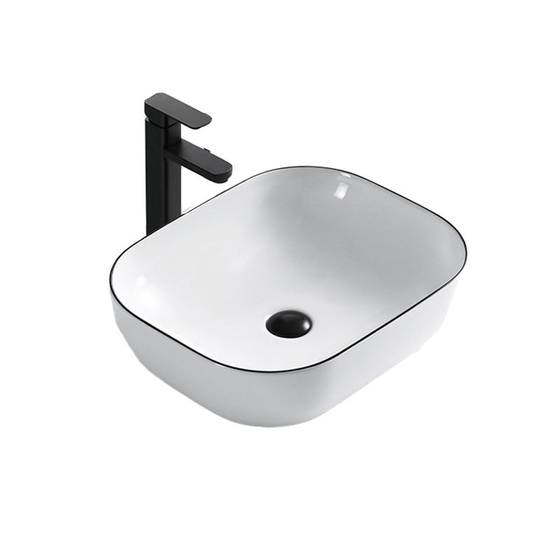 Modern Vessel Bathroom Sink Rectangular Porcelain Drain Assembly and Faucet Wash Stand