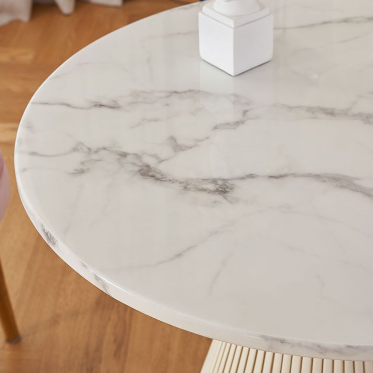 Traditional Luxury Dining Table Round White Top Dining Table with Pedestal Base