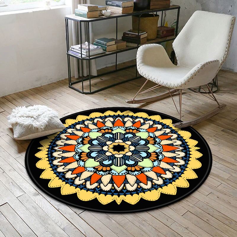 Aesthetics Mandala Rug Multi Color Moroccan Carpet Polyester Anti-Slip Backing Washable Stain Resistant Rug for Room