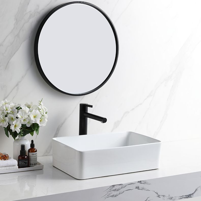Contemporary Bathroom Sink Rectangular Porcelain Vessel Sink with Pop-Up Drain