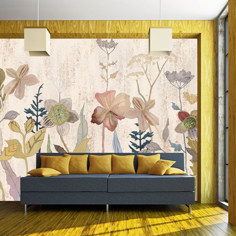 Brown Retro Style Wallpaper Mural Large Size Flower Print Wall Covering for Home