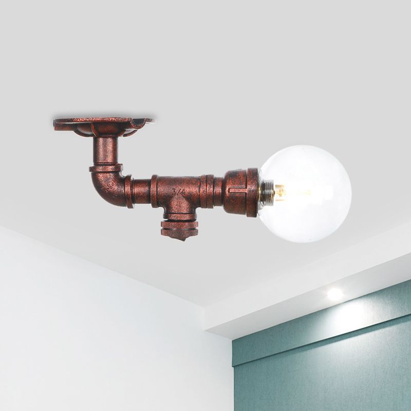 Klarglas Kupfer Semi-Flush Mount Kugel 1 Birne Antike LED Flush Deckenleuchte