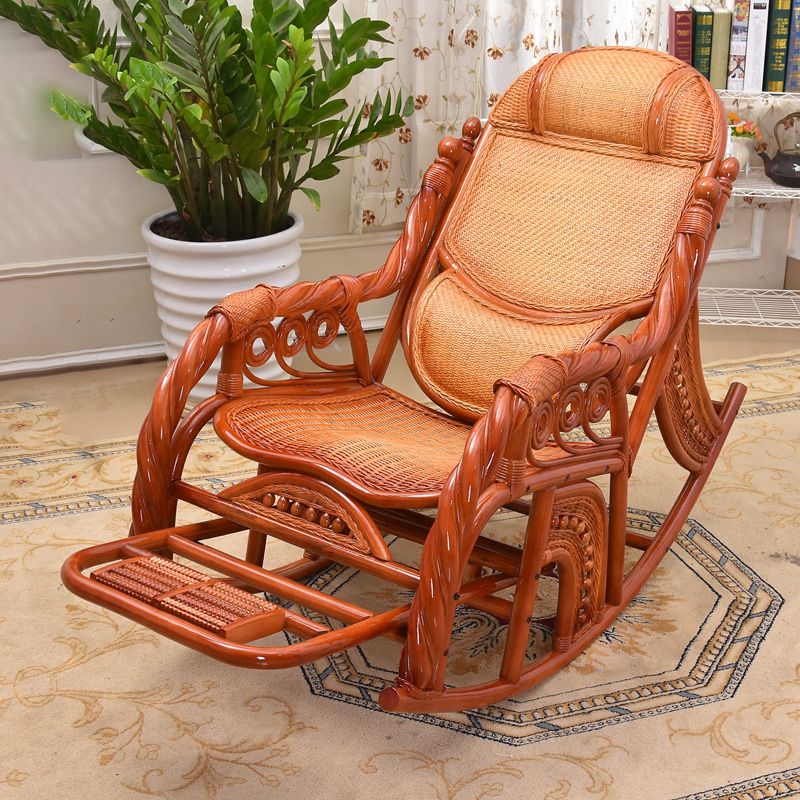 Traditional Spindle Rocking Chair Tobacco Finish with Pillow Rocker Chair Wicker