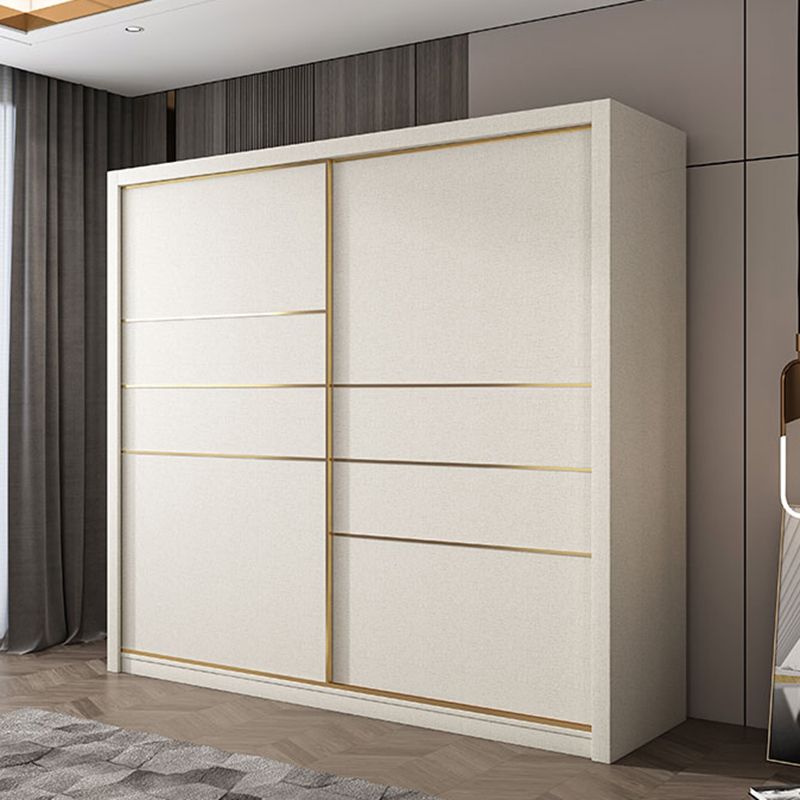 White Solid Wood Wardrobe Armoire Modern Sliding 2 Doors Wardrobe