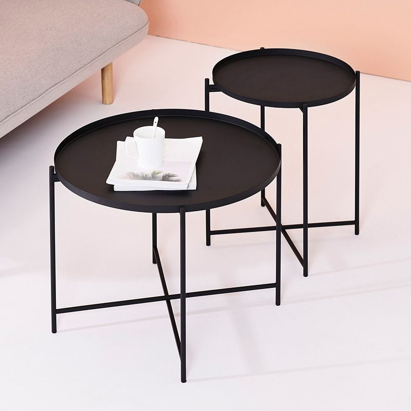 Modern Cross Legs Ironcraft Round Top Coffee Table/Nesting Tables
