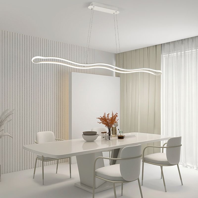 Minimalism LED Hanging Light Waves Metal Island Light Fixture for Dining Room