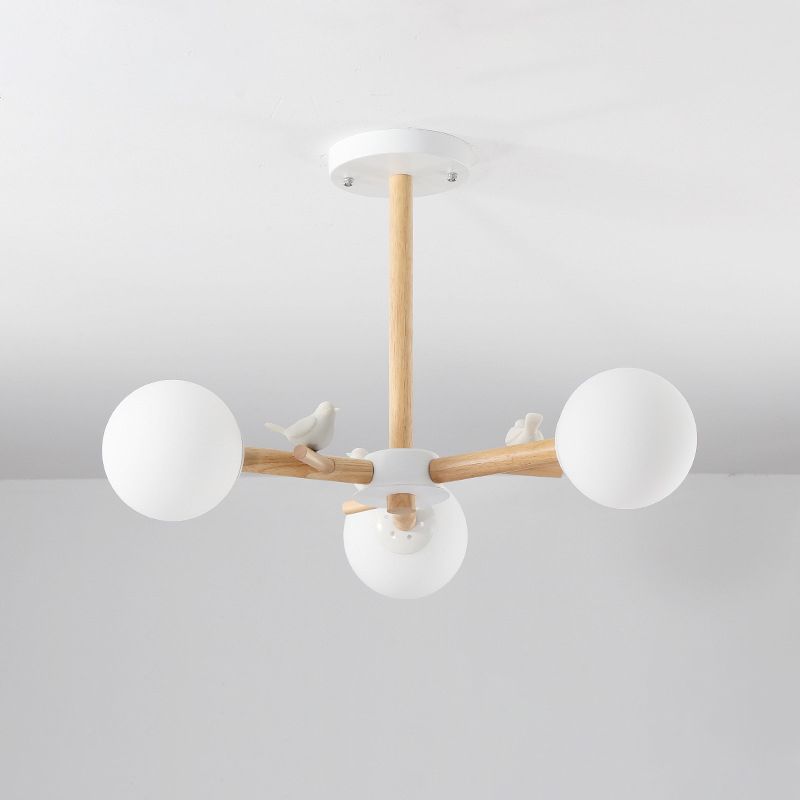 Moderner Stil hölzerne Kronleuchter Decke Hängende Leuchte mit kleinem Vogel