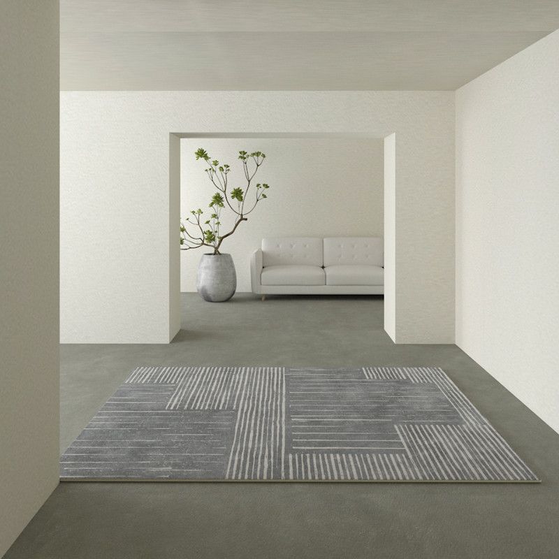 Grey Tone Modern Area Rug Polyester Stripe Print Rug Non-Slip Backing Indoor Rug for Home Decor