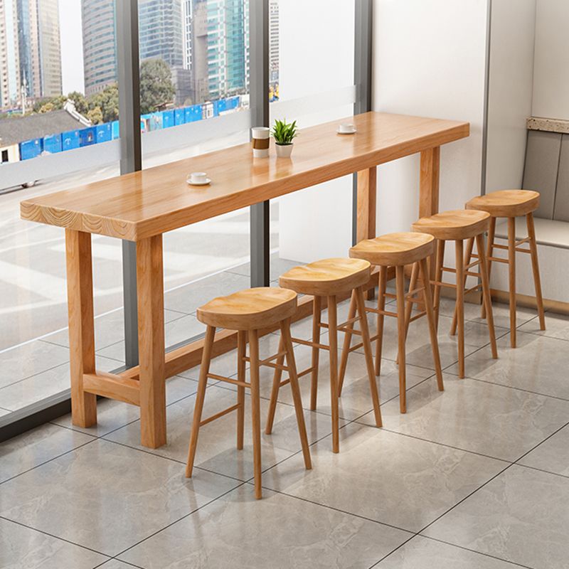 Modern Bar Dining Table Indoor Rectangle Wood Bar Table Trestle Base in Light Brown