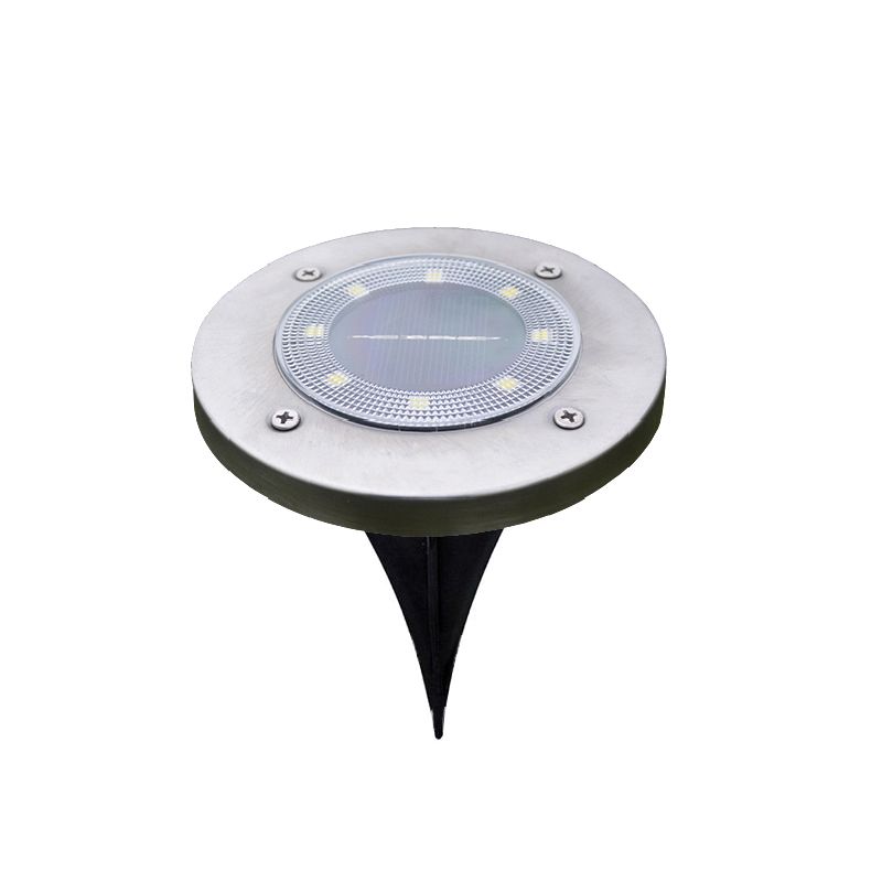 Round Backyard Solar Ground Lighting Metal Minimalist LED Underground Light in Black