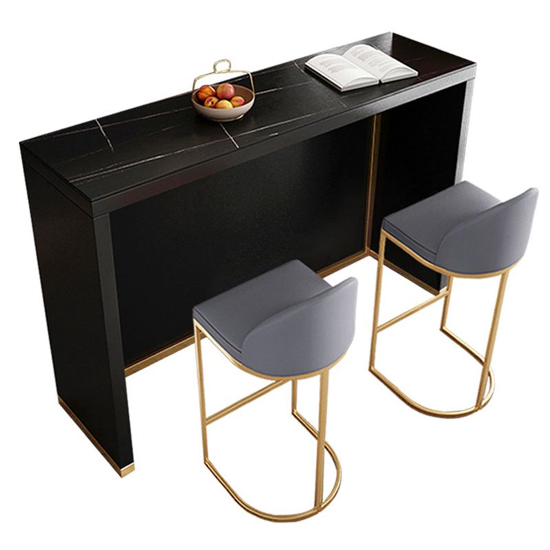 Modern Sintered Stone Bistro Table Rectangle Bar Table with Wooden Base