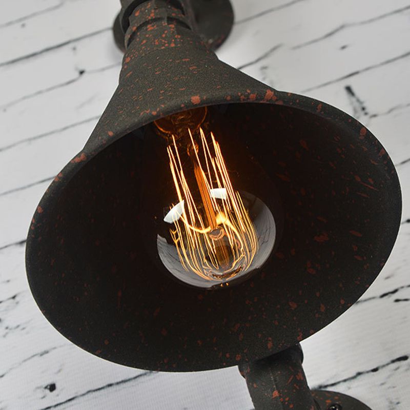Vintage Conical Wall Light Fixture Single-Bulb Iron Wall Mounted Lamp with Water Pipe in Rust