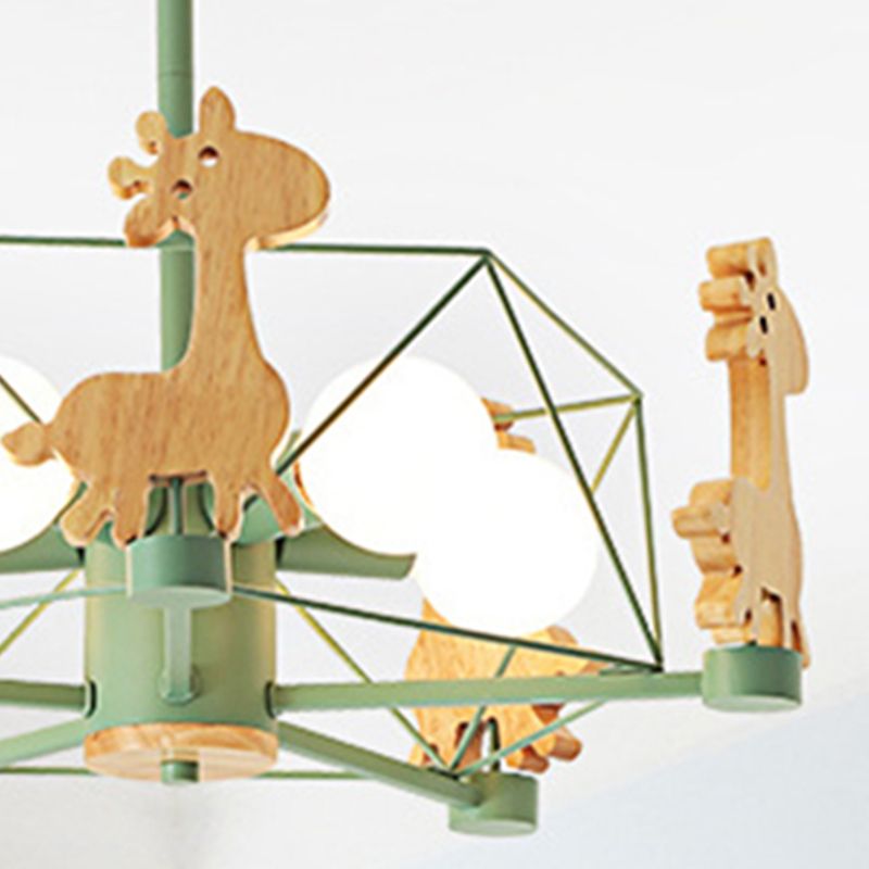 Green Diamond Hanging Chandelier Nordic Style Metal Pendant Light Kit with Giraffe Decor