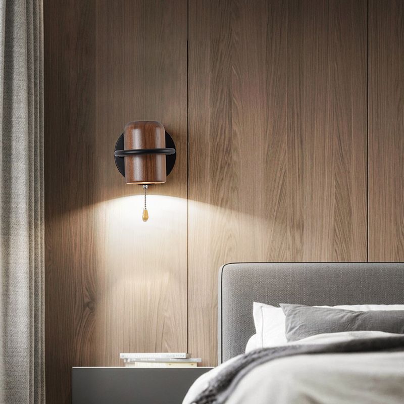 Modern Wood Reading Wall Mount Lamp Bedroom Wall Lighting Fixture with 1 Spotlight